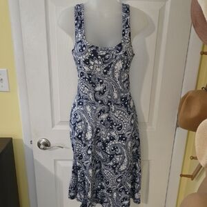 Elegant Navy Paisley Midi Dress